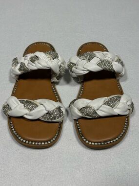 Bebe Girl Girls' Chunky Braided Rhinestone Accent Slide Sandals size 3